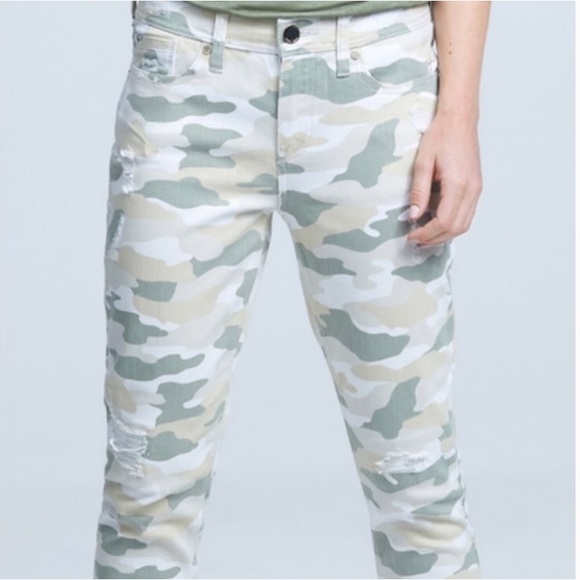 Seven 7 Camouflage High Waist Ripped Skinny Easy fit jeans Beige Green / Cream 6 - Picture 2 of 16